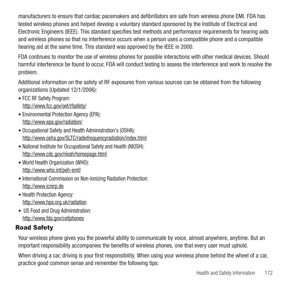 Road safety | Samsung SGH-T749ZAATMB User Manual | Page 175 / 199