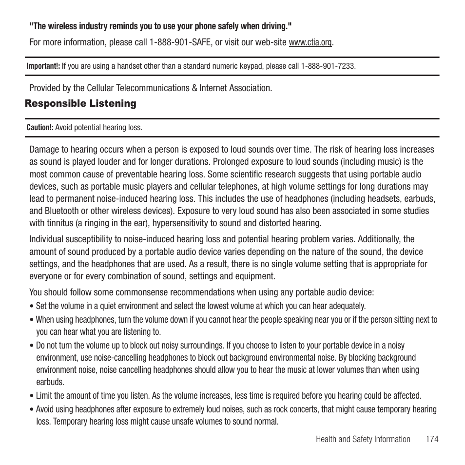 Responsible listening | Samsung SGH-T749ZAATMB User Manual | Page 177 / 199