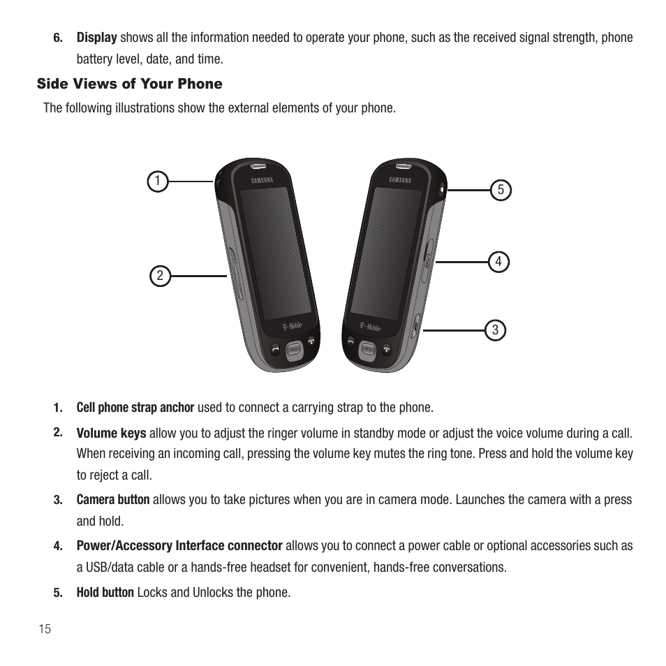 Side views of your phone | Samsung SGH-T749ZAATMB User Manual | Page 18 / 199