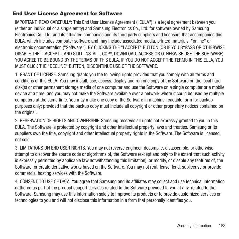 End user license agreement for software | Samsung SGH-T749ZAATMB User Manual | Page 191 / 199