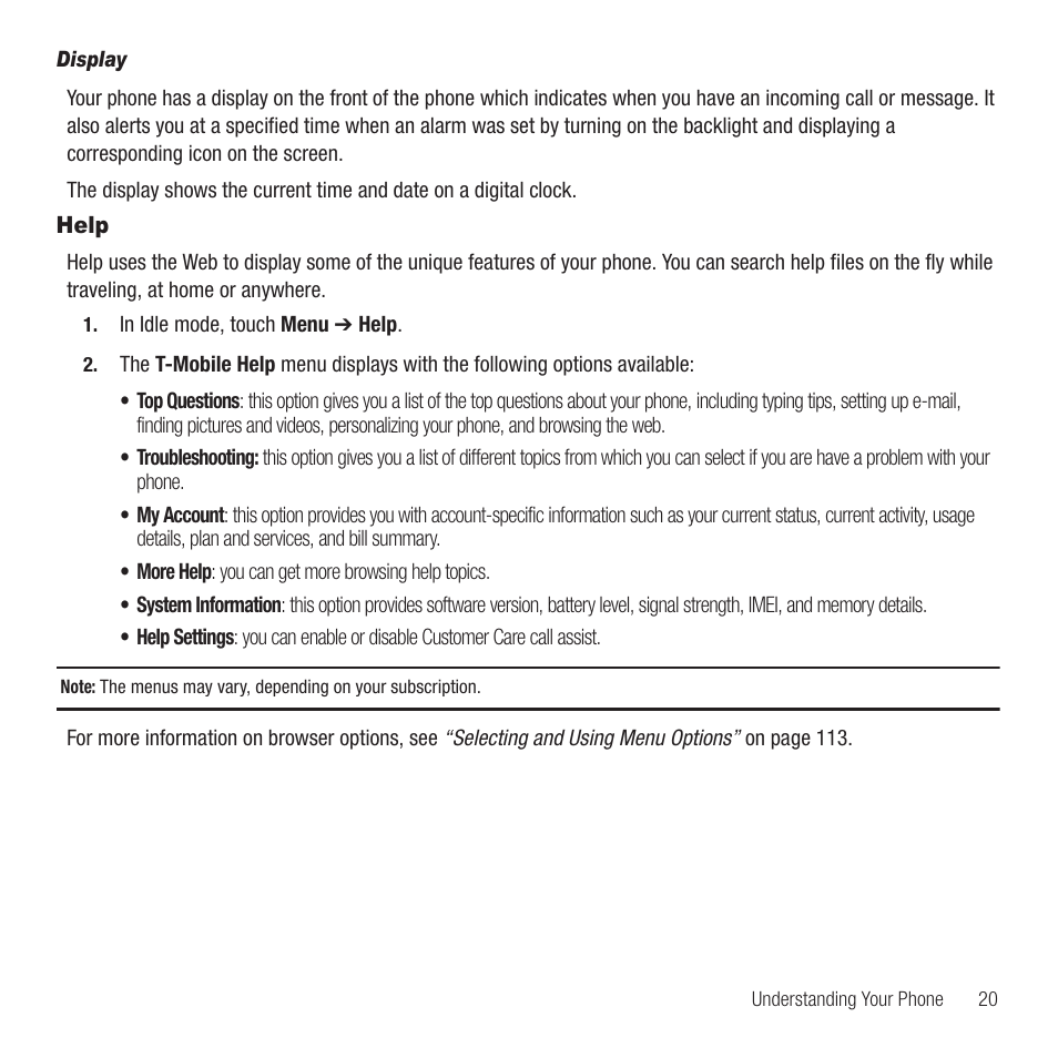 Help | Samsung SGH-T749ZAATMB User Manual | Page 23 / 199