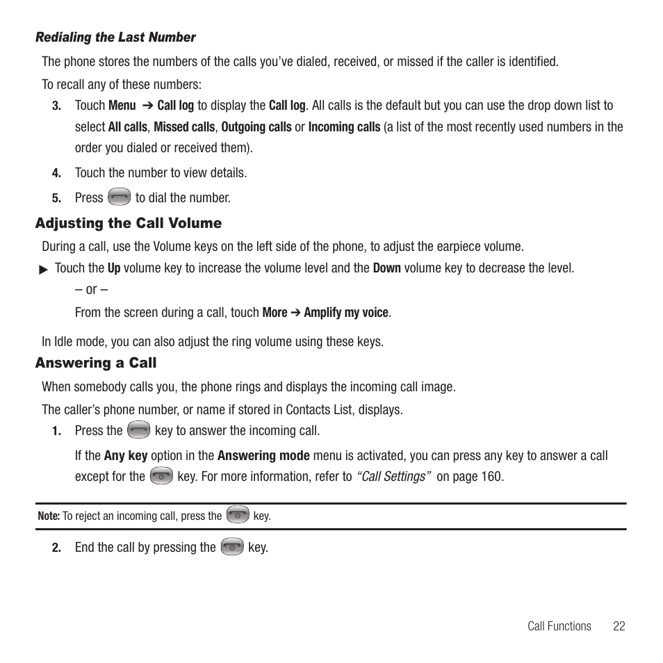 Adjusting the call volume, Answering a call, Adjusting the call volume answering a call | Samsung SGH-T749ZAATMB User Manual | Page 25 / 199