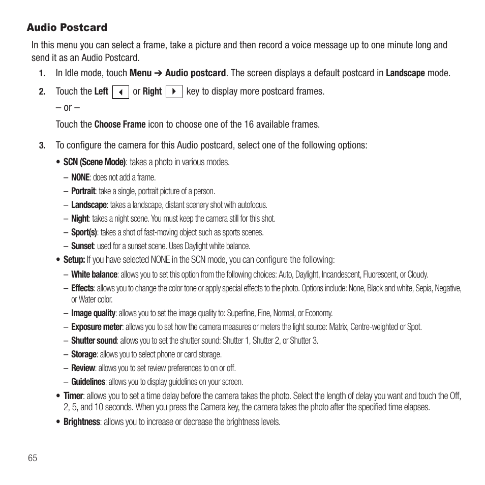 Audio postcard | Samsung SGH-T749ZAATMB User Manual | Page 68 / 199