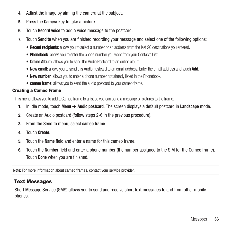 Text messages | Samsung SGH-T749ZAATMB User Manual | Page 69 / 199