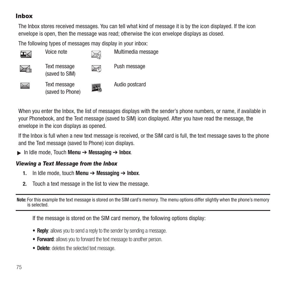 Inbox | Samsung SGH-T749ZAATMB User Manual | Page 78 / 199