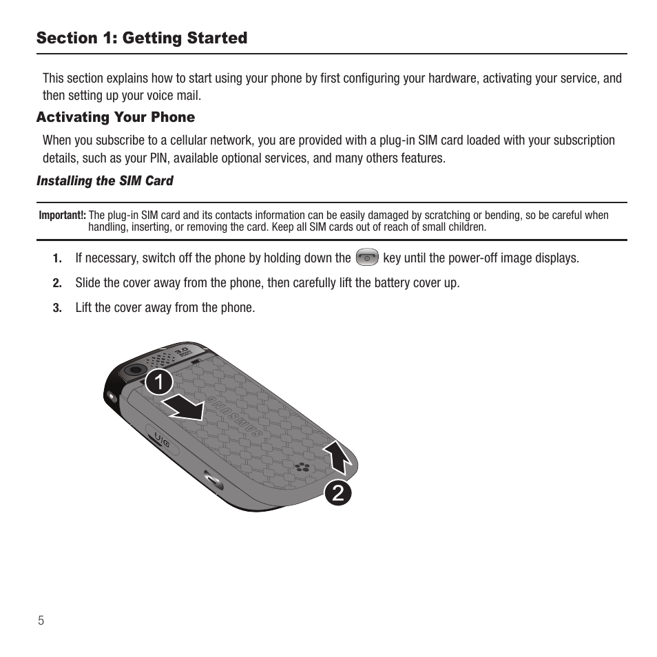 Section 1: getting started, Activating your phone | Samsung SGH-T749ZAATMB User Manual | Page 8 / 199