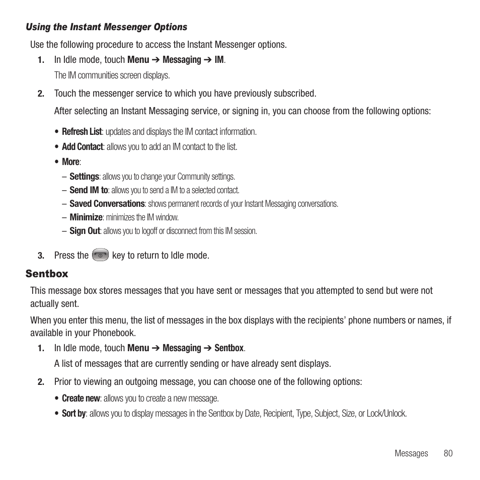 Sentbox | Samsung SGH-T749ZAATMB User Manual | Page 83 / 199