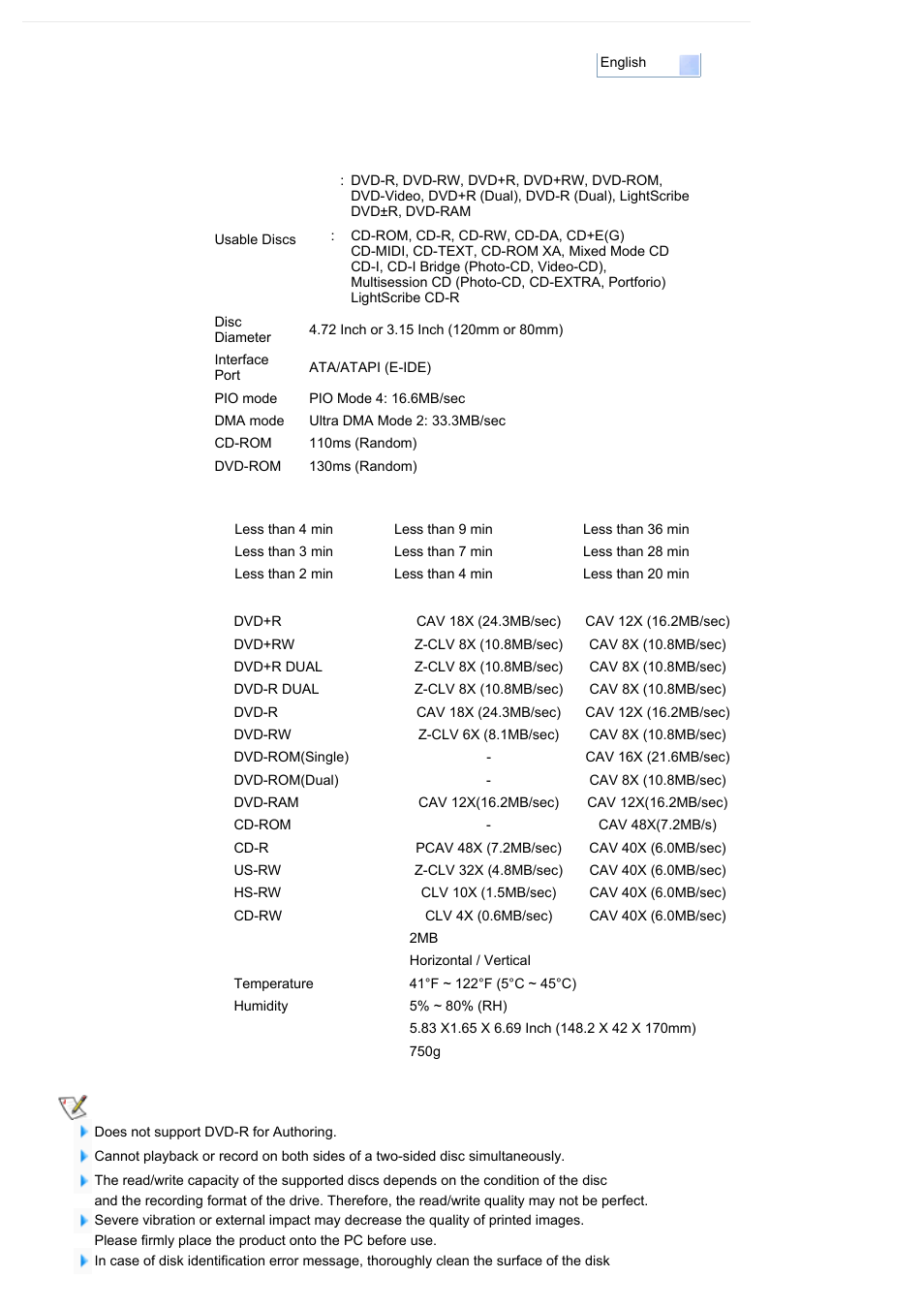 Specifications | Samsung SH-S182D-BEWM User Manual | Page 30 / 31