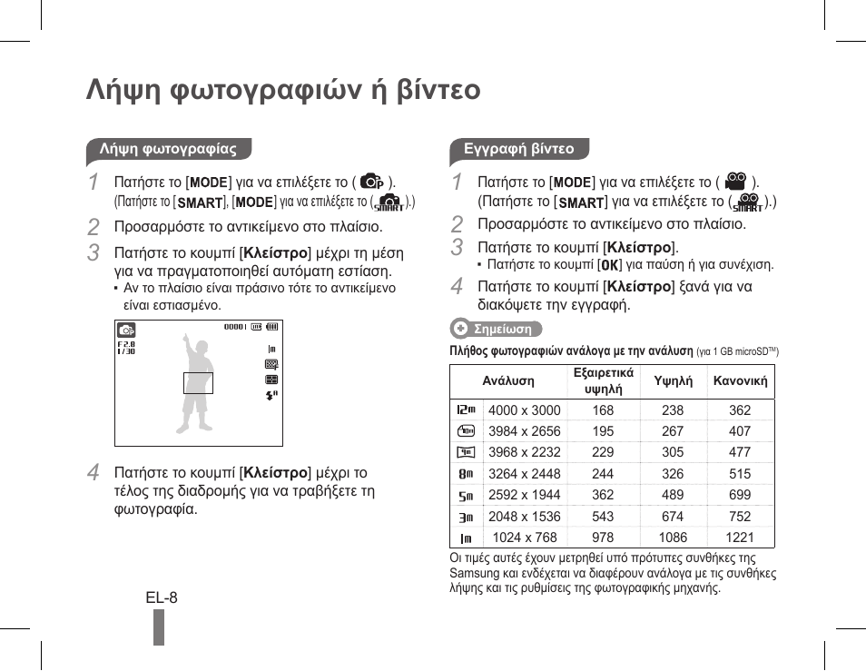 Λήψη φωτογραφιών ή βίντεο | Samsung EC-PL90ZZBPAUS User Manual | Page 108 / 142