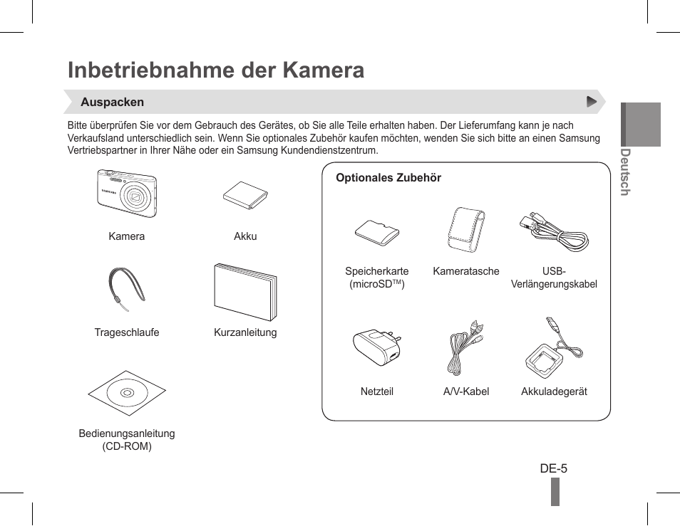 Inbetriebnahme der kamera | Samsung EC-PL90ZZBPAUS User Manual | Page 15 / 142