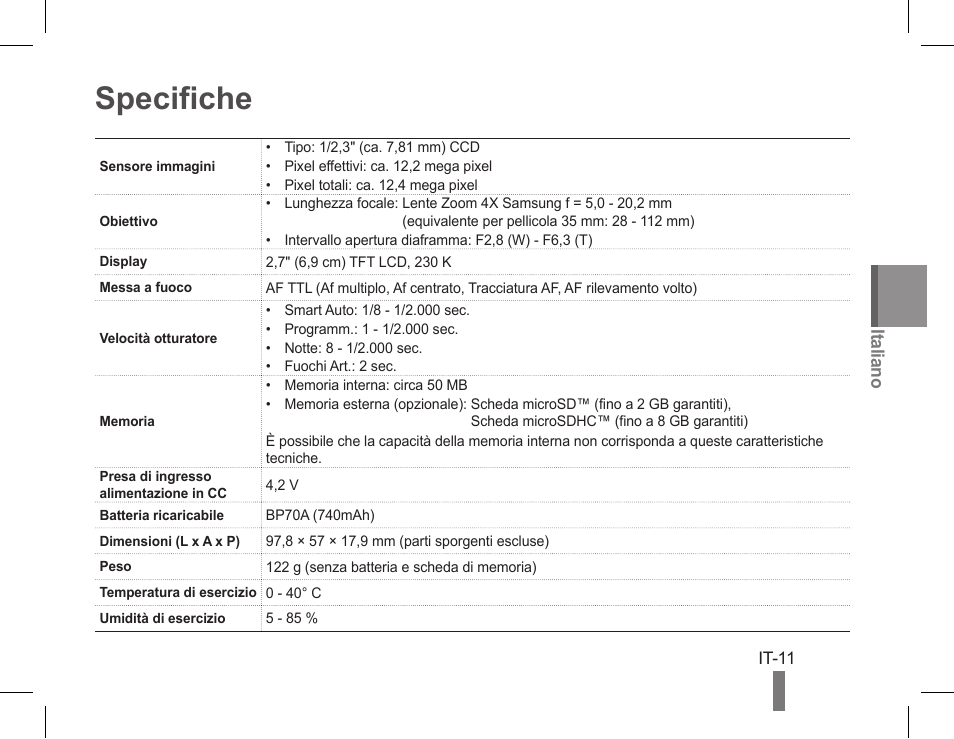 Specifiche | Samsung EC-PL90ZZBPAUS User Manual | Page 41 / 142