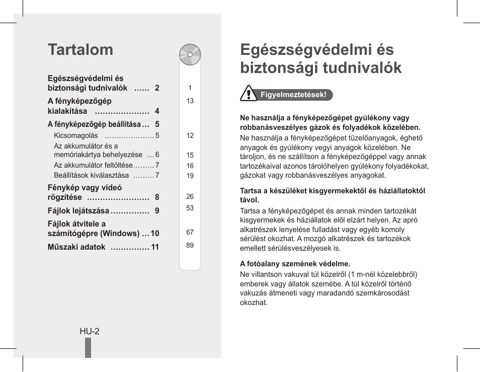 Egészségvédelmi és biztonsági tudnivalók tartalom | Samsung EC-PL90ZZBPAUS User Manual | Page 72 / 142