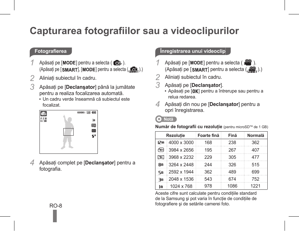 Capturarea fotografiilor sau a videoclipurilor | Samsung EC-PL90ZZBPAUS User Manual | Page 88 / 142