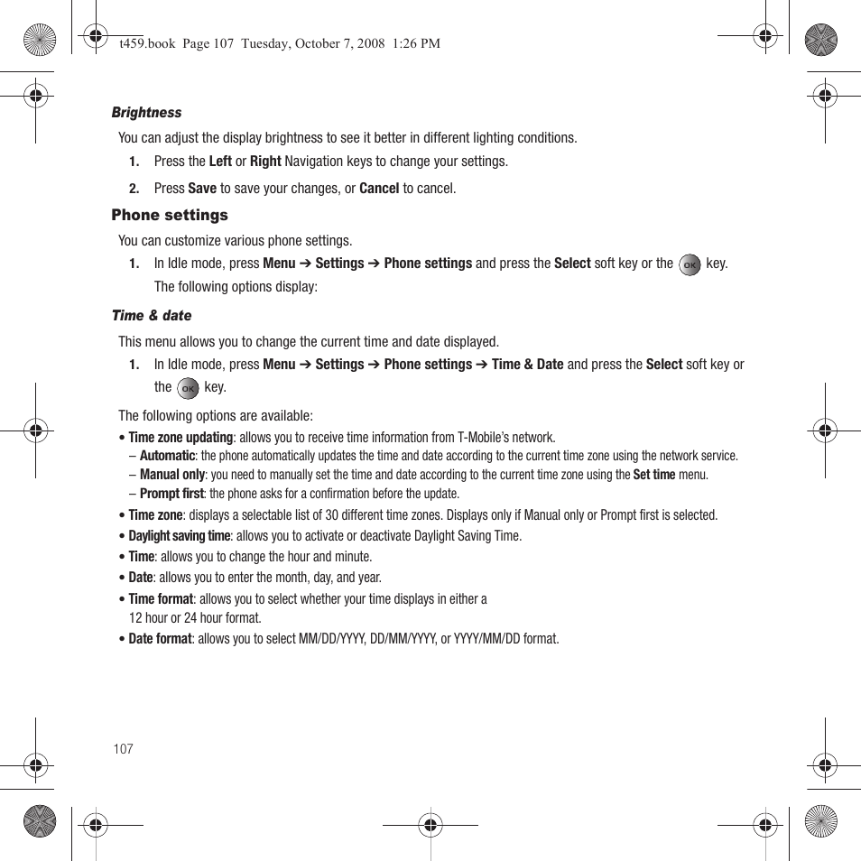 Phone settings | Samsung SEGT459LGATMB User Manual | Page 110 / 156