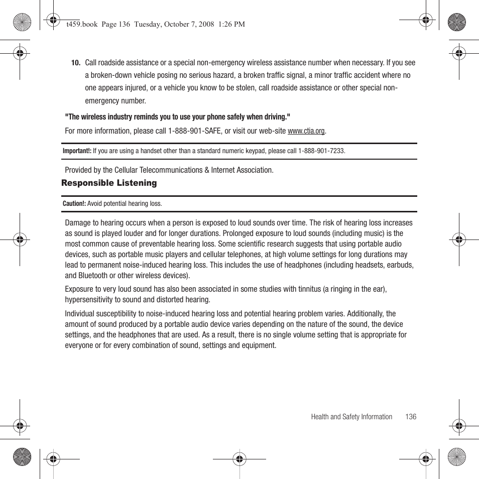 Responsible listening | Samsung SEGT459LGATMB User Manual | Page 139 / 156