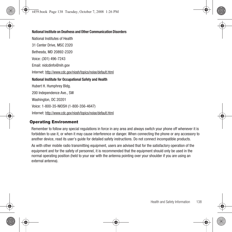 Operating environment | Samsung SEGT459LGATMB User Manual | Page 141 / 156