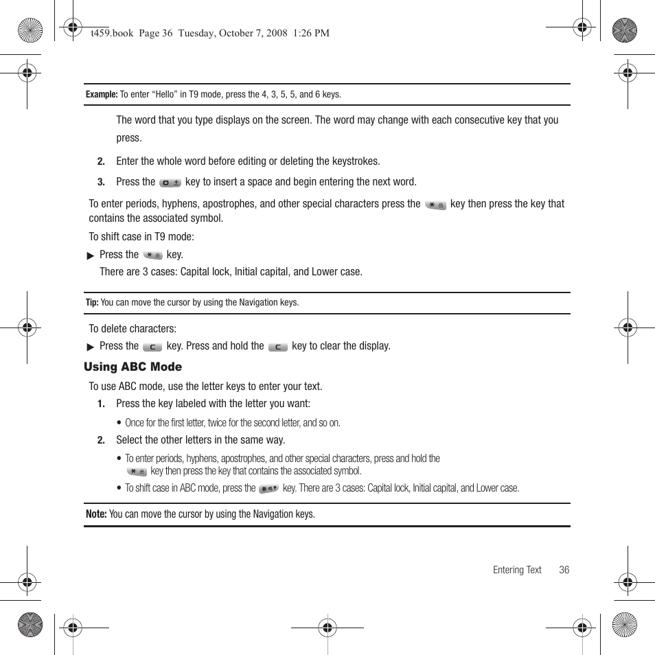 Using abc mode | Samsung SEGT459LGATMB User Manual | Page 39 / 156