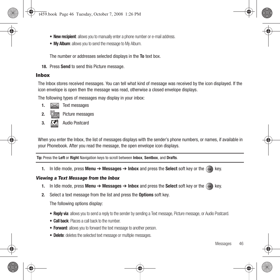 Inbox | Samsung SEGT459LGATMB User Manual | Page 49 / 156