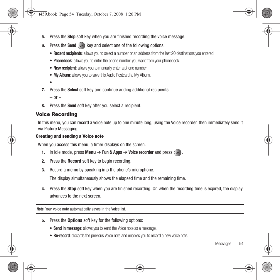 Voice recording | Samsung SEGT459LGATMB User Manual | Page 57 / 156