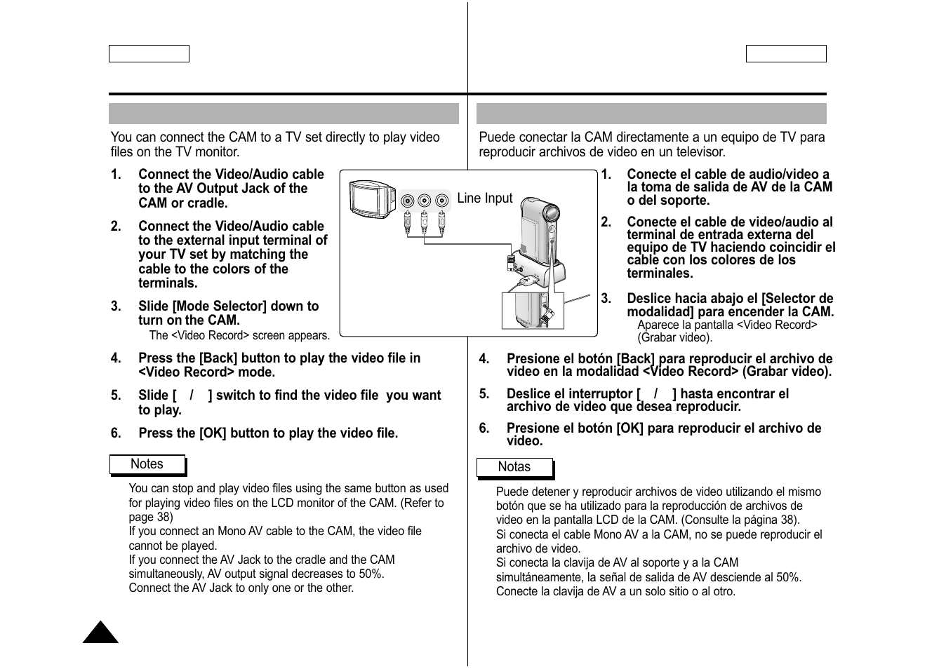 Connecting the cam to tv, Conexión de la cam a un televisor | Samsung SC-M105S-XAA User Manual | Page 106 / 128