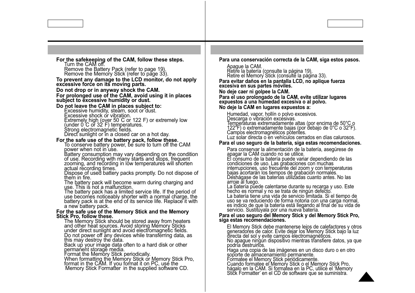 After using the cam, Después de utilizar la cam | Samsung SC-M105S-XAA User Manual | Page 117 / 128