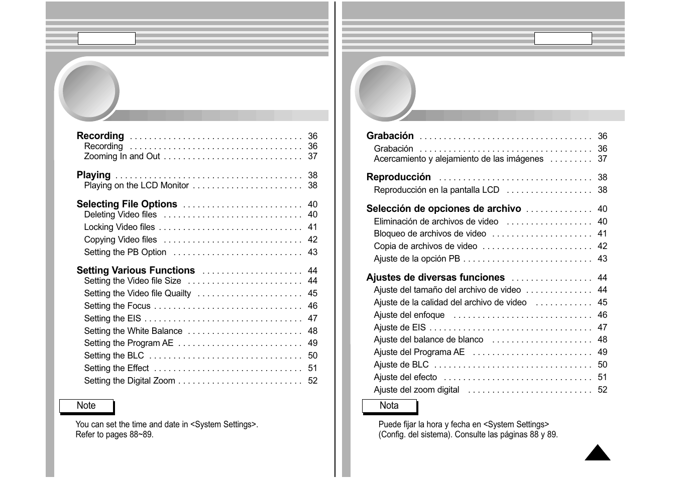 Modalidad de video, Video mode | Samsung SC-M105S-XAA User Manual | Page 35 / 128