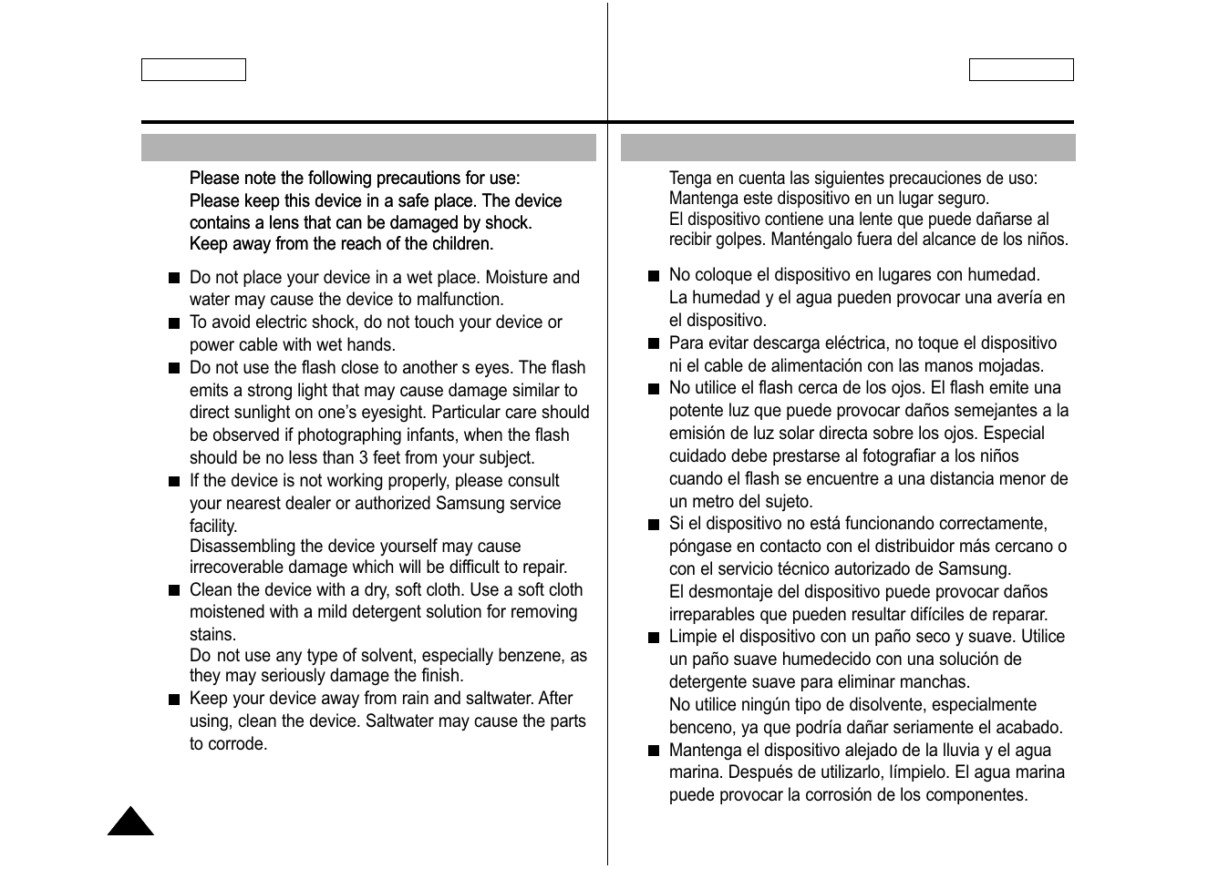 Notices and safety precautions, Avisos y precauciones de seguridad | Samsung SC-M105S-XAA User Manual | Page 8 / 128