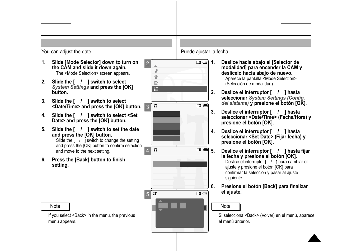 Setting date, Ajuste de la fecha | Samsung SC-M105S-XAA User Manual | Page 89 / 128