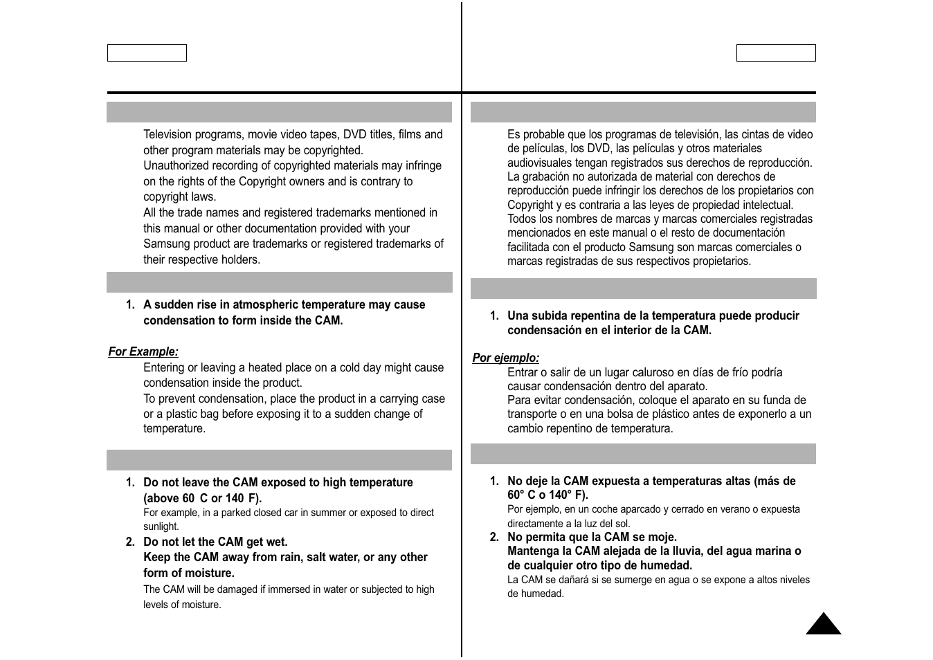 Notices and safety precautions, Avisos y precauciones de seguridad | Samsung SC-M105S-XAA User Manual | Page 9 / 128