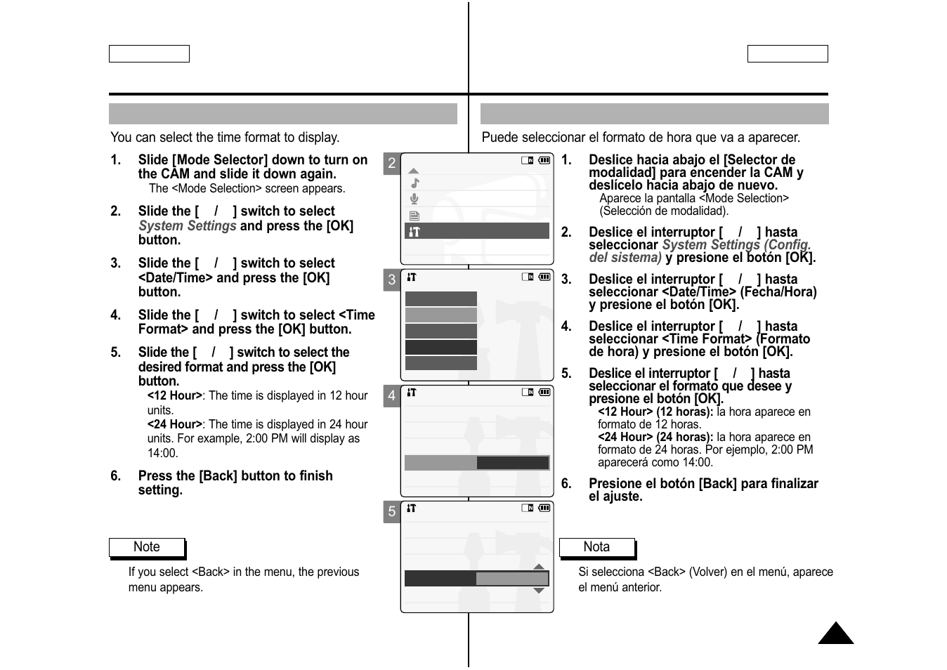 Setting time format, Ajuste del formato de hora | Samsung SC-M105S-XAA User Manual | Page 91 / 128