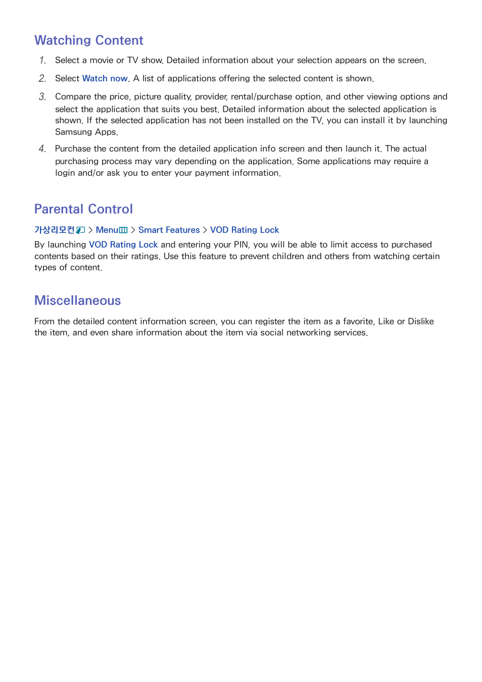 132 watching content, 132 parental control, 132 miscellaneous | Watching content, Parental control, Miscellaneous | Samsung UN55F8000AFXZA User Manual | Page 139 / 179