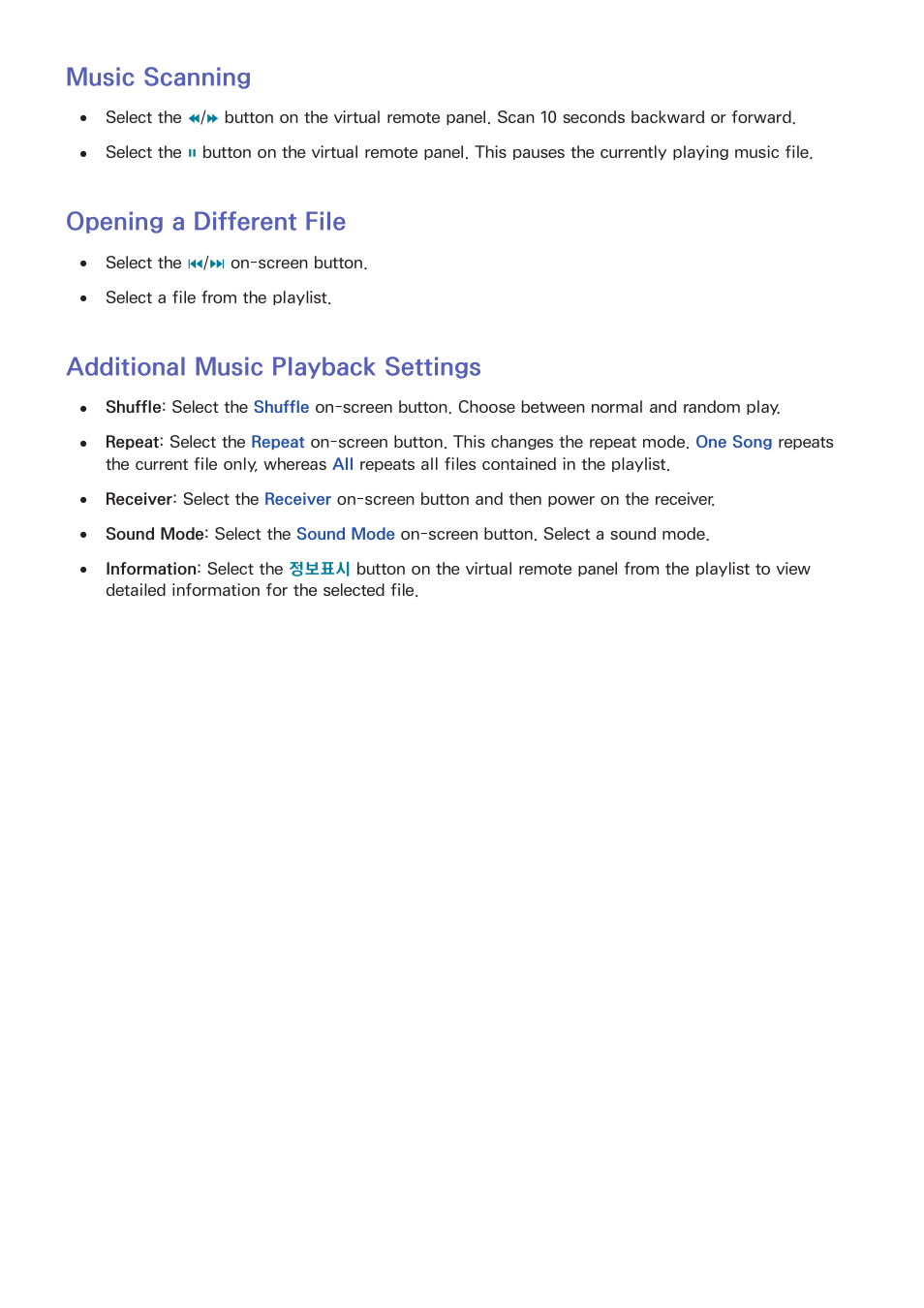 139 music scanning, 139 opening a different file, 139 additional music playback settings | Music scanning, Opening a different file, Additional music playback settings | Samsung UN55F8000AFXZA User Manual | Page 146 / 179