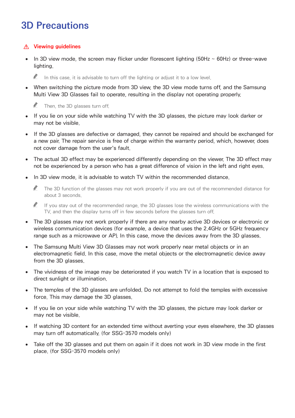 3d precautions | Samsung UN55F8000AFXZA User Manual | Page 162 / 179