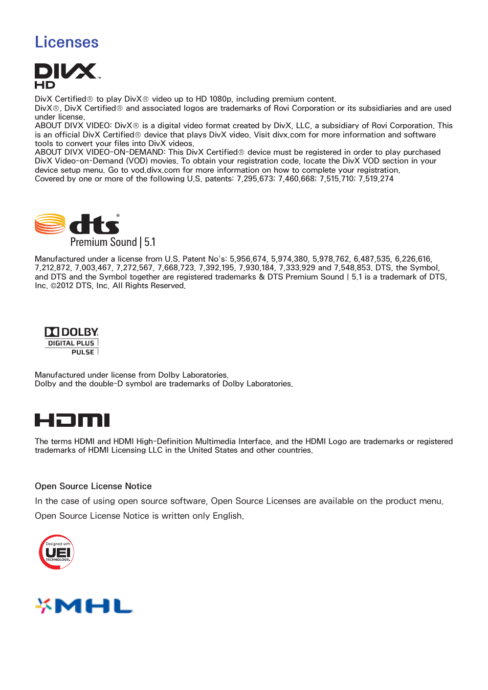 Licenses | Samsung UN55F8000AFXZA User Manual | Page 169 / 179