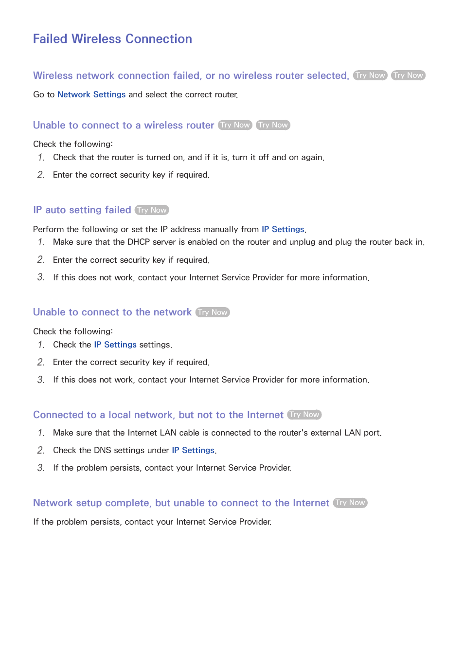 37 failed wireless connection, Failed wireless connection | Samsung UN55F8000AFXZA User Manual | Page 44 / 179