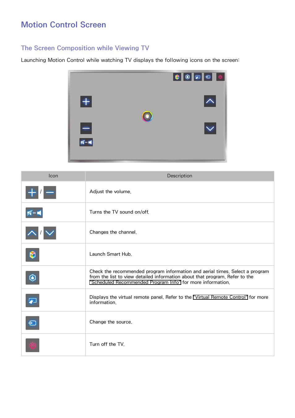 63 motion control screen, The screen composition while viewing tv, Motion control screen | Samsung UN55F8000AFXZA User Manual | Page 70 / 179
