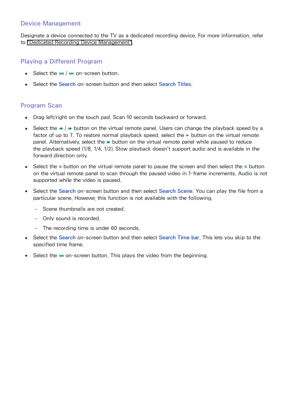 Device management, Playing a different program, Program scan | Samsung UN55F8000AFXZA User Manual | Page 89 / 179