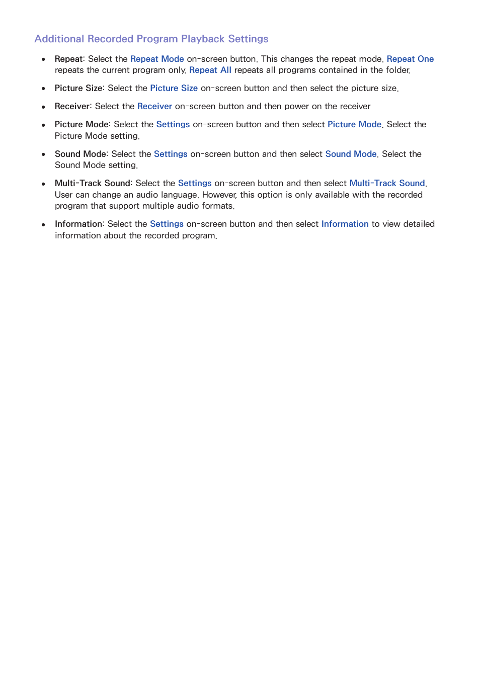 Additional recorded program playback settings | Samsung UN55F8000AFXZA User Manual | Page 90 / 179