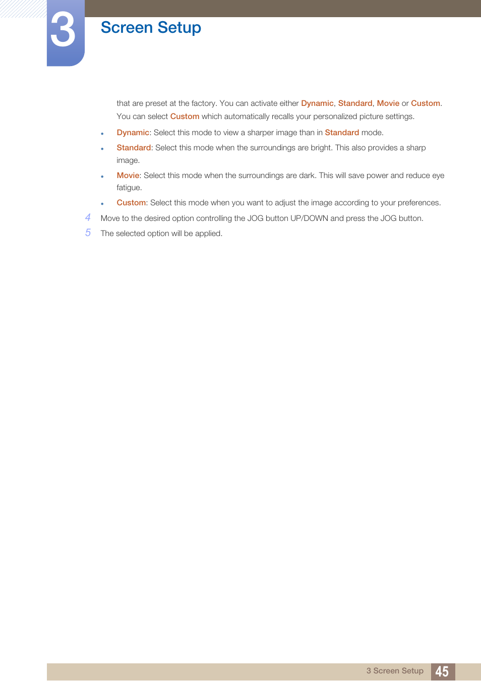 Screen setup | Samsung LS24C750PS-ZA User Manual | Page 45 / 100