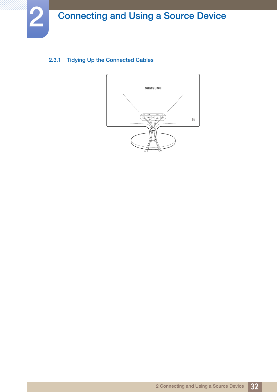 1 tidying up the connected cables, Tidying up the connected cables | Samsung LS24C370HL-ZA User Manual | Page 32 / 98