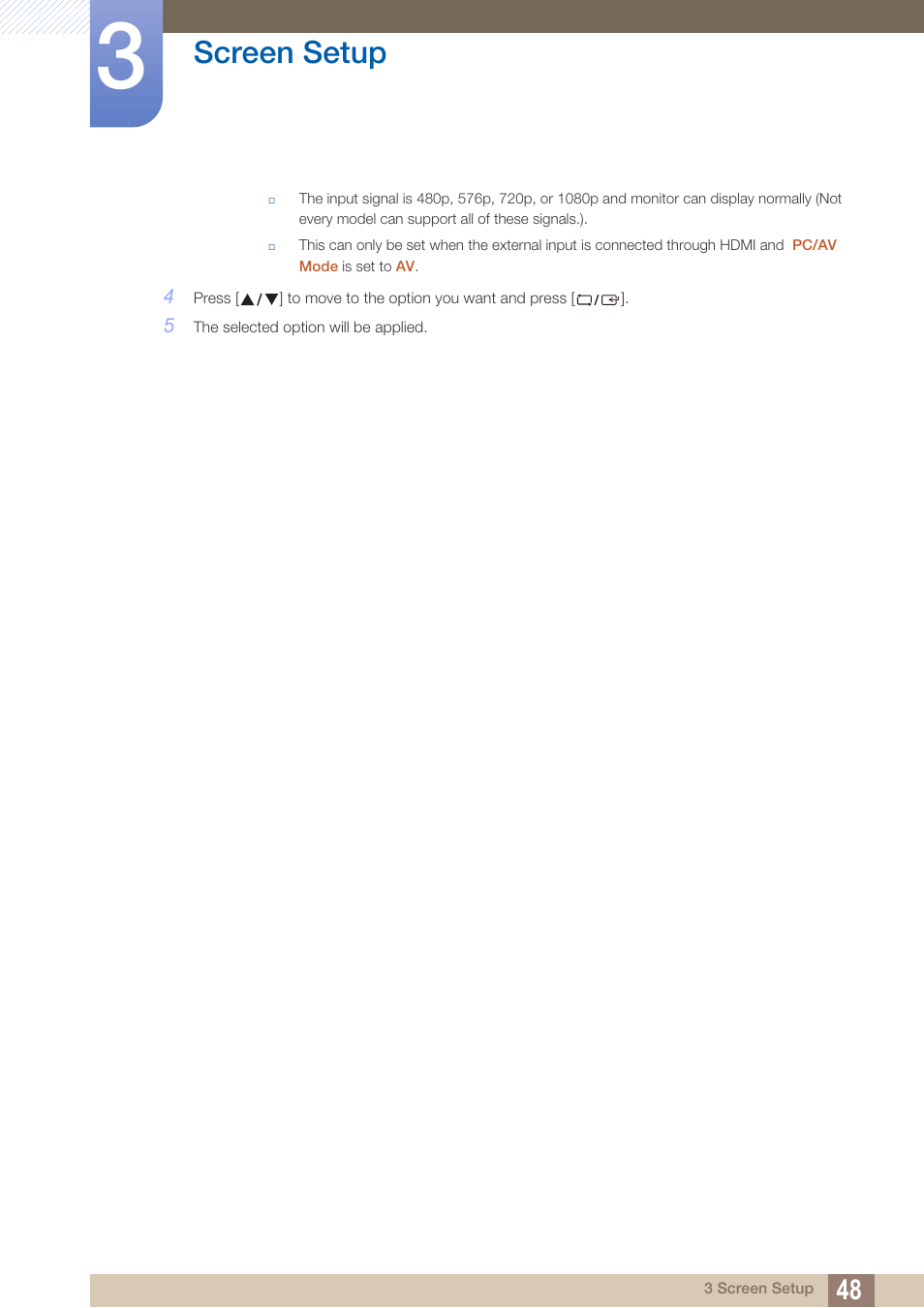 Screen setup | Samsung LS24C370HL-ZA User Manual | Page 48 / 98