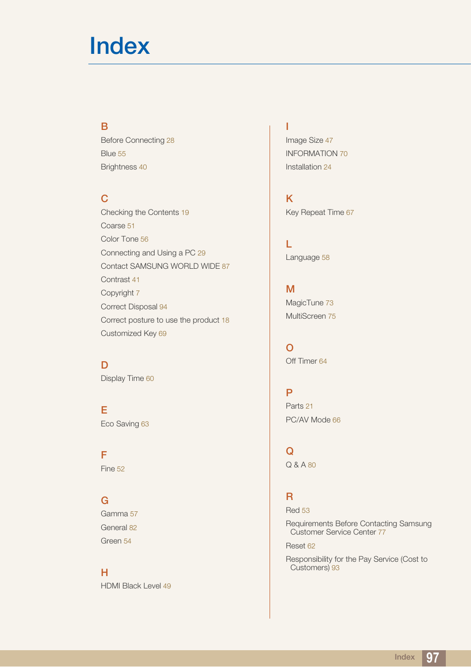 Index | Samsung LS24C370HL-ZA User Manual | Page 97 / 98