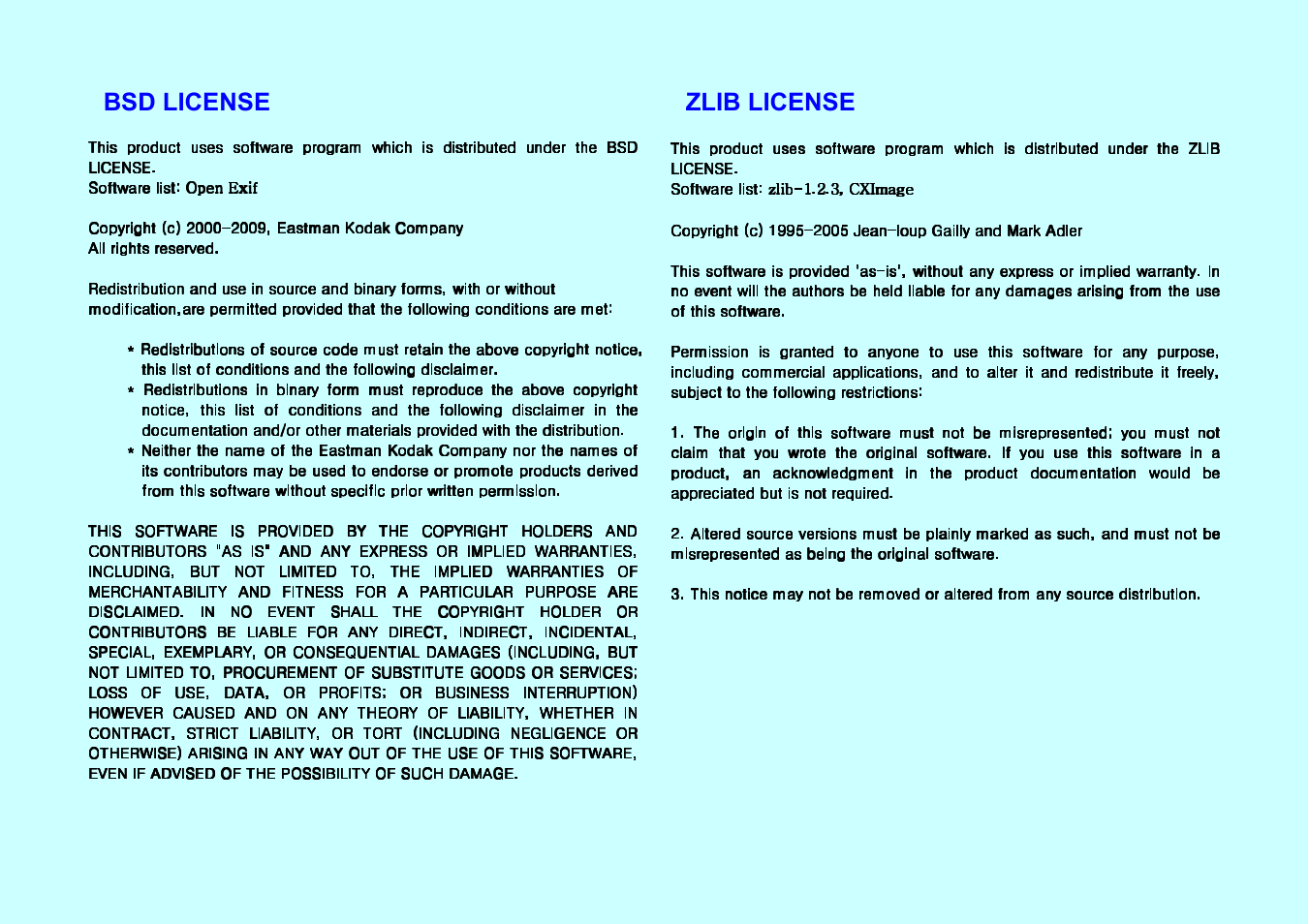 Bsd license, Zlib license | Samsung SMX-F43BN-XAC User Manual | Page 16 / 18