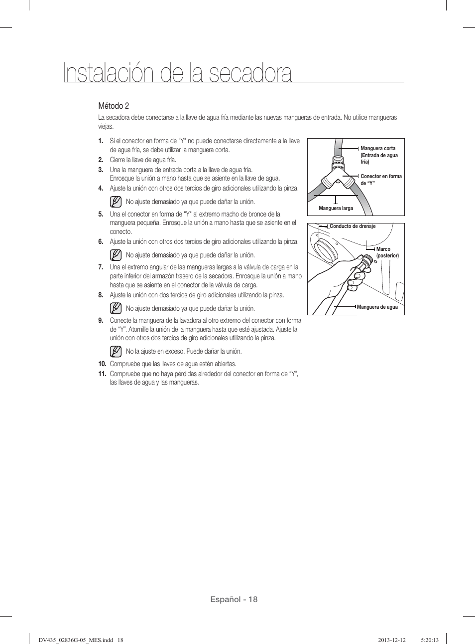 Instalación de la secadora | Samsung DV435ETGJWR-A1 User Manual | Page 114 / 144