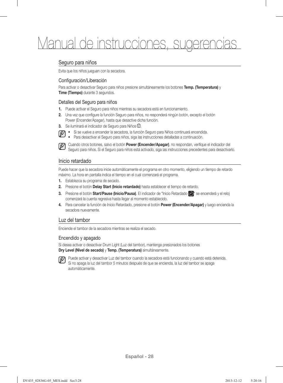 Manual de instrucciones, sugerencias | Samsung DV435ETGJWR-A1 User Manual | Page 124 / 144