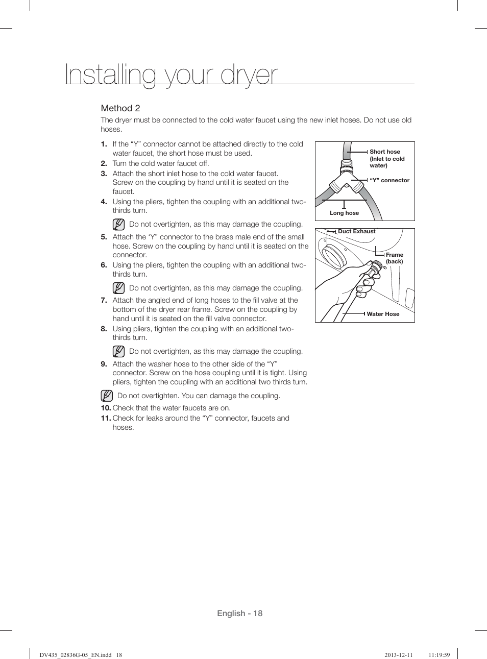 Installing your dryer | Samsung DV435ETGJWR-A1 User Manual | Page 18 / 144