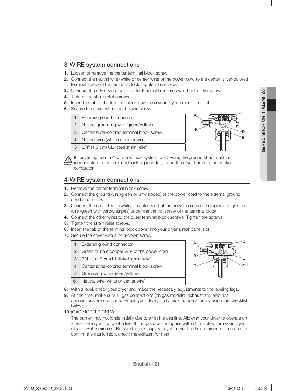 Wire system connections | Samsung DV435ETGJWR-A1 User Manual | Page 21 / 144