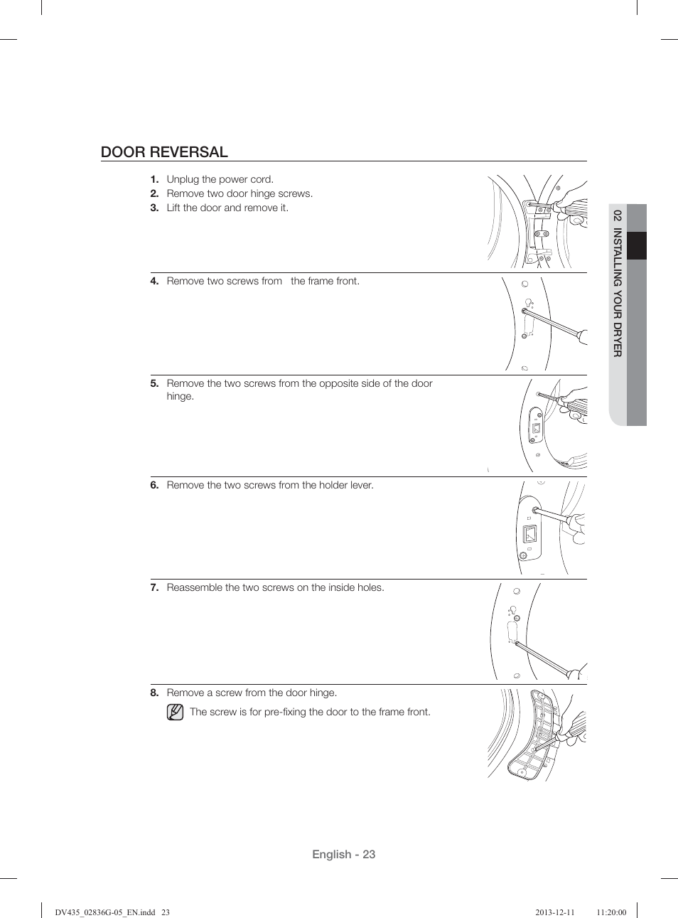 Door reversal | Samsung DV435ETGJWR-A1 User Manual | Page 23 / 144
