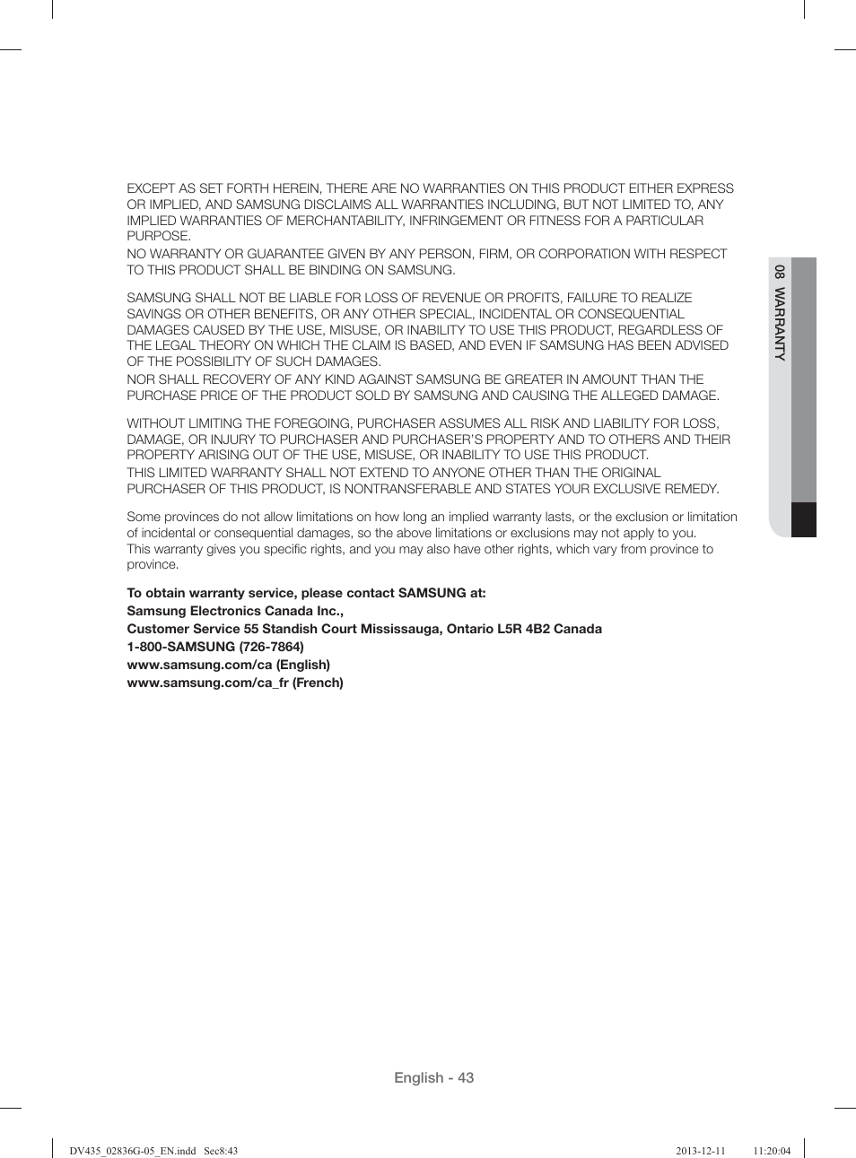 Samsung DV435ETGJWR-A1 User Manual | Page 43 / 144