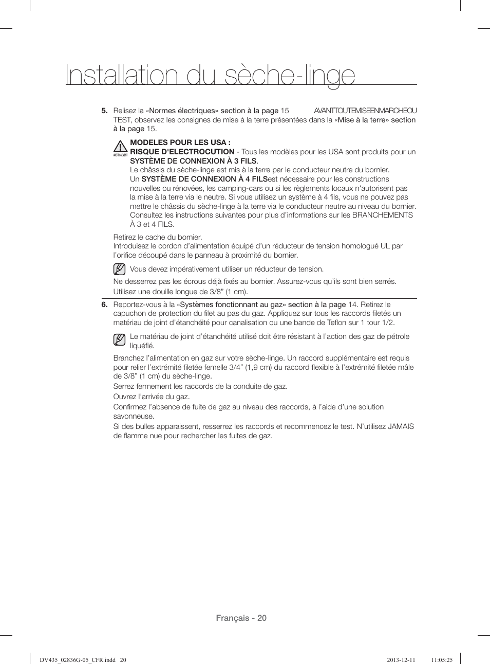 Installation du sèche-linge | Samsung DV435ETGJWR-A1 User Manual | Page 68 / 144